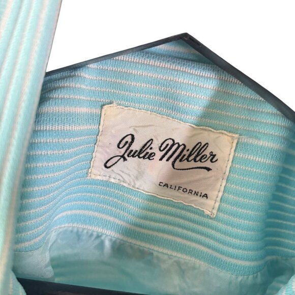 Vintage 60s Blue White Ribbed Long Jacket Medium - Picture 5 of 13